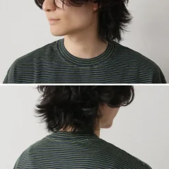 YONETOMI NEW BASIC / Garment Dye Striped T-Shirt